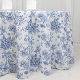 120inch White Blue French Toile Polyester Round Tablecloth