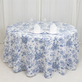 120inch White Blue French Toile Polyester Round Tablecloth