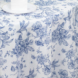 120inch White Blue French Toile Polyester Round Tablecloth