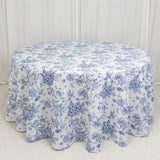 120inch White Blue French Toile Polyester Round Tablecloth