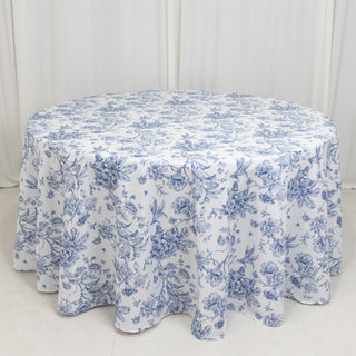 <span style="background-color:#ffffff;color:#1d1f25;">Stunning White Blue French Toile Polyester Round Tablecloth 120"</span>