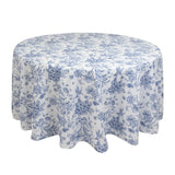 120inch White Blue French Toile Polyester Round Tablecloth