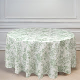 Polyester 120 Round Tablecloth White - Dusty Sage Green French Toile Pattern