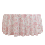 120inch White Pink French Toile Polyester Round Tablecloth#whtbkgd