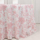 120inch White Pink French Toile Polyester Round Tablecloth