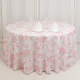 120inch White Pink French Toile Polyester Round Tablecloth