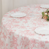 120inch White Pink French Toile Polyester Round Tablecloth