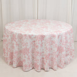 120inch White Pink French Toile Polyester Round Tablecloth