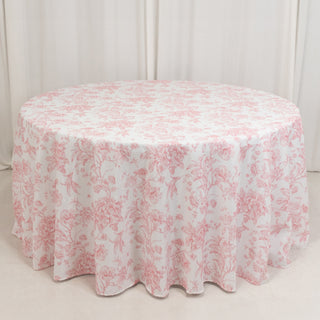 <span style="background-color:#ffffff;color:#1d1f25;">Stunning White Pink French Toile Polyester Round Tablecloth 120"</span>