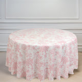 Polyester 120\" Round Tablecloth White - Pink French Toile Pattern