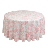 120inch White Pink French Toile Polyester Round Tablecloth