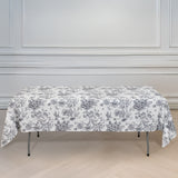 Polyester 60x102inch Rectangle Tablecloth White - Black French Toile Pattern for Elegant