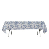 60x102inch White Blue French Toile Polyester Tablecloth Floral Table Cloth for Dining Tables#whtbkgd