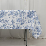 60x102inch White Blue French Toile Polyester Tablecloth Floral Table Cloth for Dining Tables