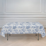 60x102inch White Blue French Toile Polyester Tablecloth Floral Table Cloth for Dining Tables