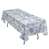 60x102inch White Blue French Toile Polyester Tablecloth Floral Table Cloth for Dining Tables