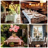 60x102inch White Blue French Toile Polyester Tablecloth Floral Table Cloth for Dining Tables