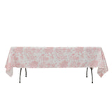 60x102inch White Pink French Toile Polyester Tablecloth, Floral Table Cloth for Dining#whtbkgd