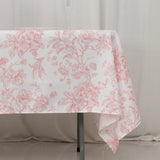 60x102inch White Pink French Toile Polyester Tablecloth, Floral Table Cloth for Dining Tables