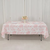 60x102inch White Pink French Toile Polyester Tablecloth, Floral Table Cloth for Dining Tables