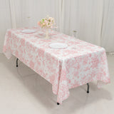 60x102inch White Pink French Toile Polyester Tablecloth, Floral Table Cloth for Dining Tables