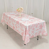 60x102inch White Pink French Toile Polyester Tablecloth, Floral Table Cloth for Dining Tables