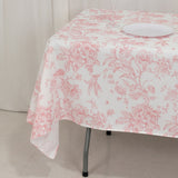 60x102inch White Pink French Toile Polyester Tablecloth, Floral Table Cloth for Dining Tables