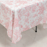 60x102inch White Pink French Toile Polyester Tablecloth, Floral Table Cloth for Dining Tables