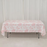 60x102inch White Pink French Toile Polyester Tablecloth, Floral Table Cloth for Dining Tables