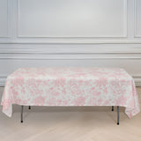 60x102inch White Pink French Toile Polyester Tablecloth, Floral Table Cloth for Dining Tables