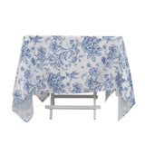 70x70inch White Blue French Toile Polyester Square Tablecloth#whtbkgd