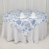 70x70inch White Blue French Toile Polyester Square Table Overlay