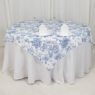 <span style="background-color:#ffffff;color:#1d1f25;">Floral Charm with White Blue French Toile Table Overlay</span>