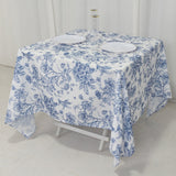 70x70inch White Blue French Toile Polyester Square Tablecloth