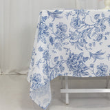 70x70inch White Blue French Toile Polyester Square Table Overlay