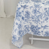 70x70inch White Blue French Toile Polyester Square Tablecloth