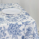 70x70inch White Blue French Toile Polyester Square Tablecloth