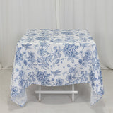 70x70inch White Blue French Toile Polyester Square Tablecloth