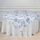 Polyester 70"x70" Table Overlay White - Blue French Toile Pattern for Stylish Events