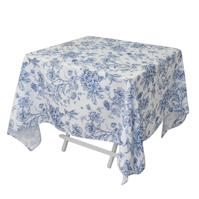 70x70inch White Blue French Toile Polyester Square Tablecloth