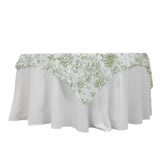 Polyester 70x70inch Table Overlay White - Dusty Sage Green French Toile Pattern for Stylish Events