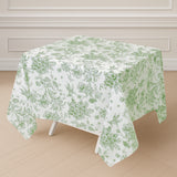 Polyester Square Tablecloth White - Dusty Sage Green French Toile Pattern for Elegant
