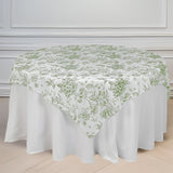 Polyester 70x70inch Table Overlay White - Dusty Sage Green French Toile Pattern for Stylish Events