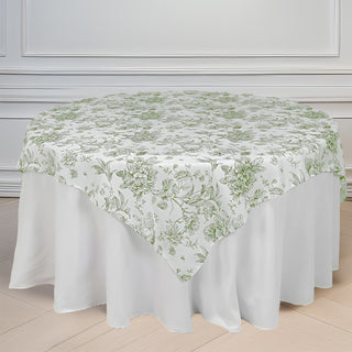 <strong>Elevate Your Event with a Dusty Sage Green French Toile White Table Overlay</strong>