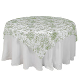 Polyester 70x70inch Table Overlay White - Dusty Sage Green French Toile Pattern for Stylish Events