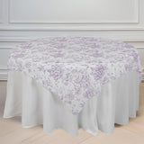 Polyester 70x70inch Table Overlay White - Lavender Lilac French Toile Pattern for Stylish Events