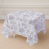 Polyester 70x70inch Square Tablecloth White - Lavender Lilac French Toile Pattern Elegant Occasion