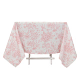 70x70inch White Pink French Toile Polyester Square Tablecloth#whtbkgd