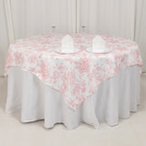 70x70inch White Pink French Toile Polyester Square Table Overlay