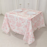 70x70inch White Pink French Toile Polyester Square Tablecloth